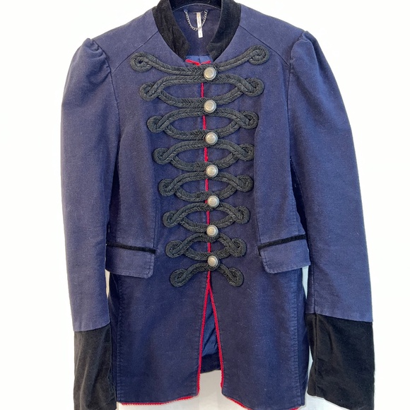 Free People - Navy Velvet Band/Military Jacket - Seamed & Structured - Women's S - Picture 6 of 13